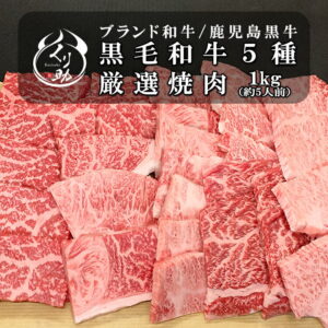 お中元 夏ギフト【高品質黒毛和牛5種入り】 店長厳選A4等級焼肉セット1kg（5人〜6人）リピート率高！鹿児島黒牛A4等級 和牛焼肉 焼肉 カルビー 赤身 極上カルビー 火打ち ギフト バーベキュー BBQ 牛肉 和牛 贈答用 御歳暮 お中元 お年賀 プレゼント wagyu 【送料無料】｜楽天お肉通販｜11,000円・レビュー2258件